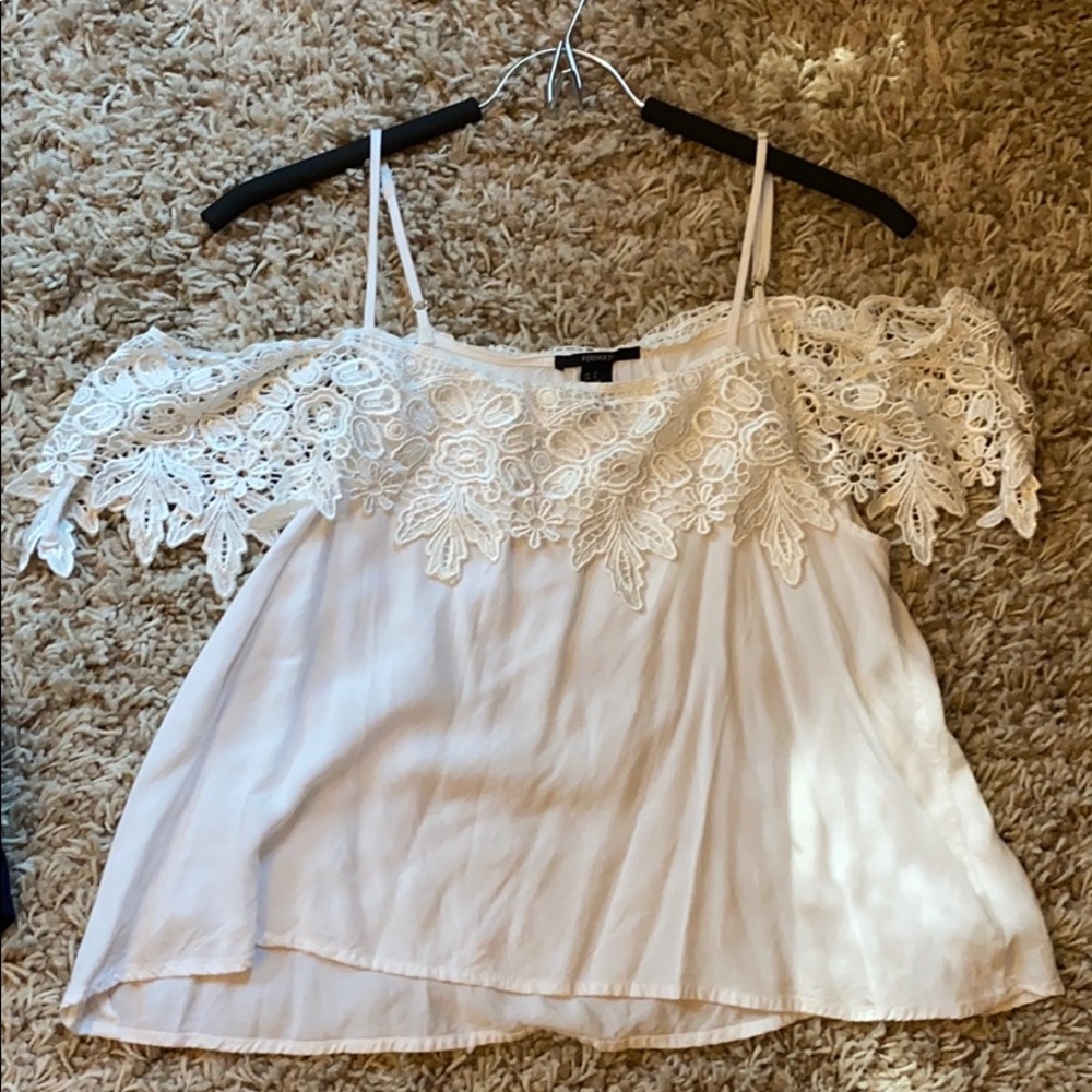 F21 white flowy spaghetti/off-shoulder - SMALL